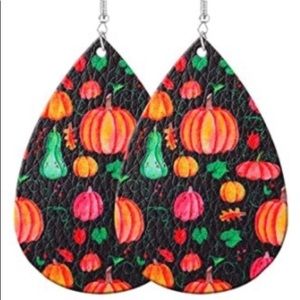 Fall festive pumpkin multicolor faux leather tear drop earrings